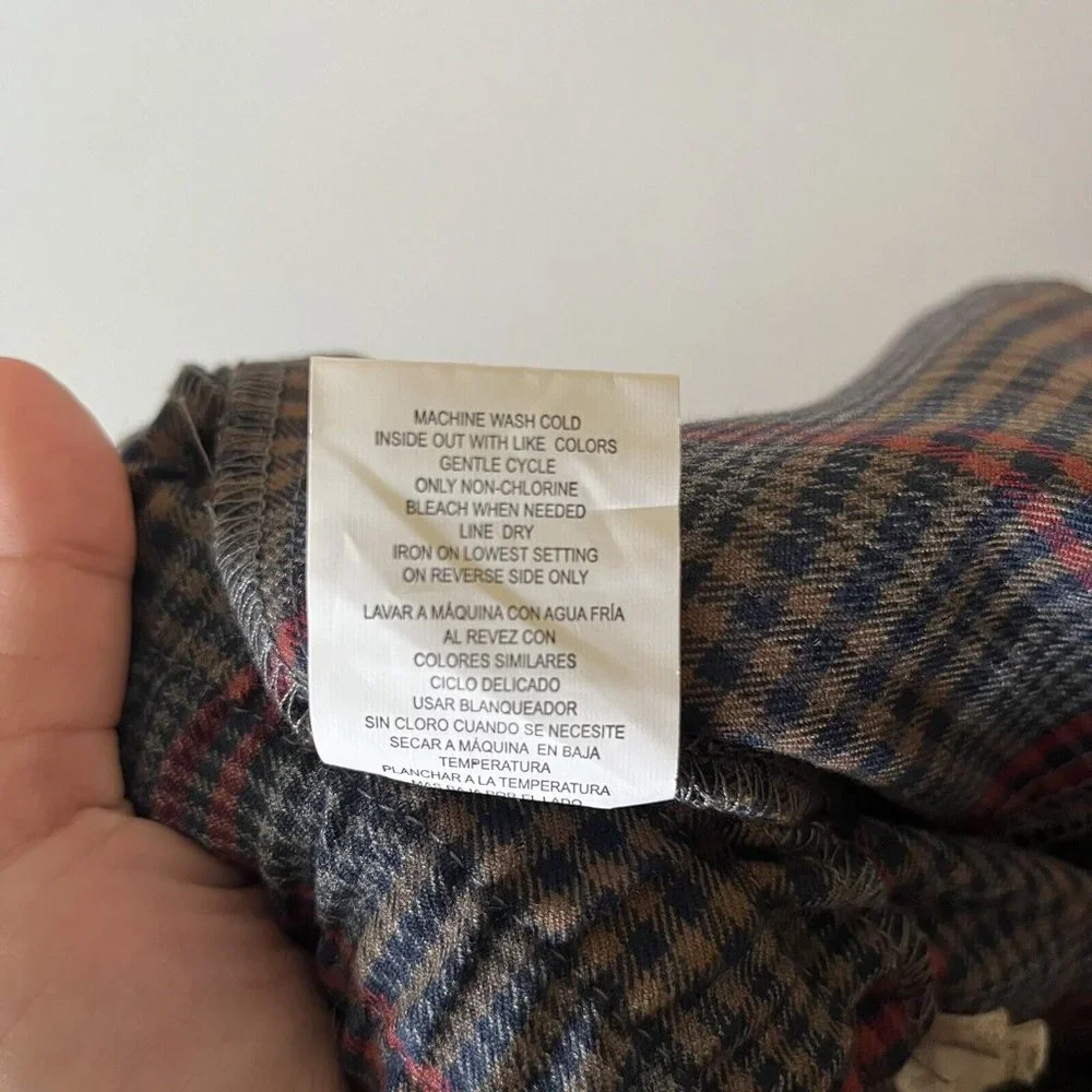 Altar'd State Pants Sz Medium Plaid Trousers Pull On Cuffed Blue Red Tan Belted